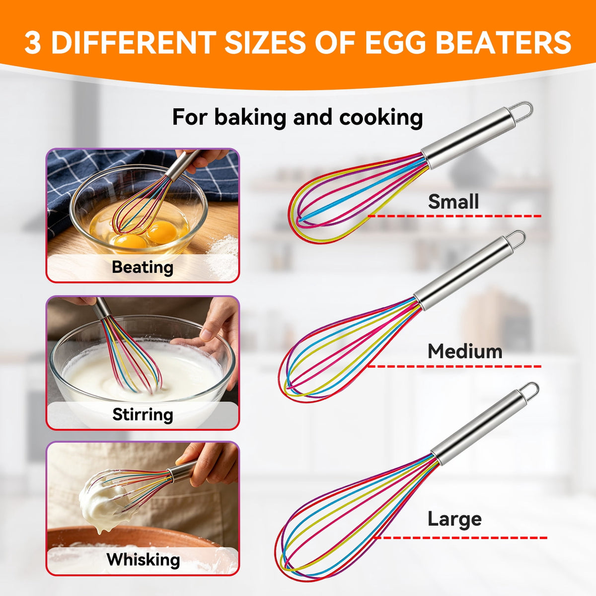 Silicone-Coated Balloon Whisk Set, Three Wire Whisks in 8, 10 and 12 Inch - Image 6