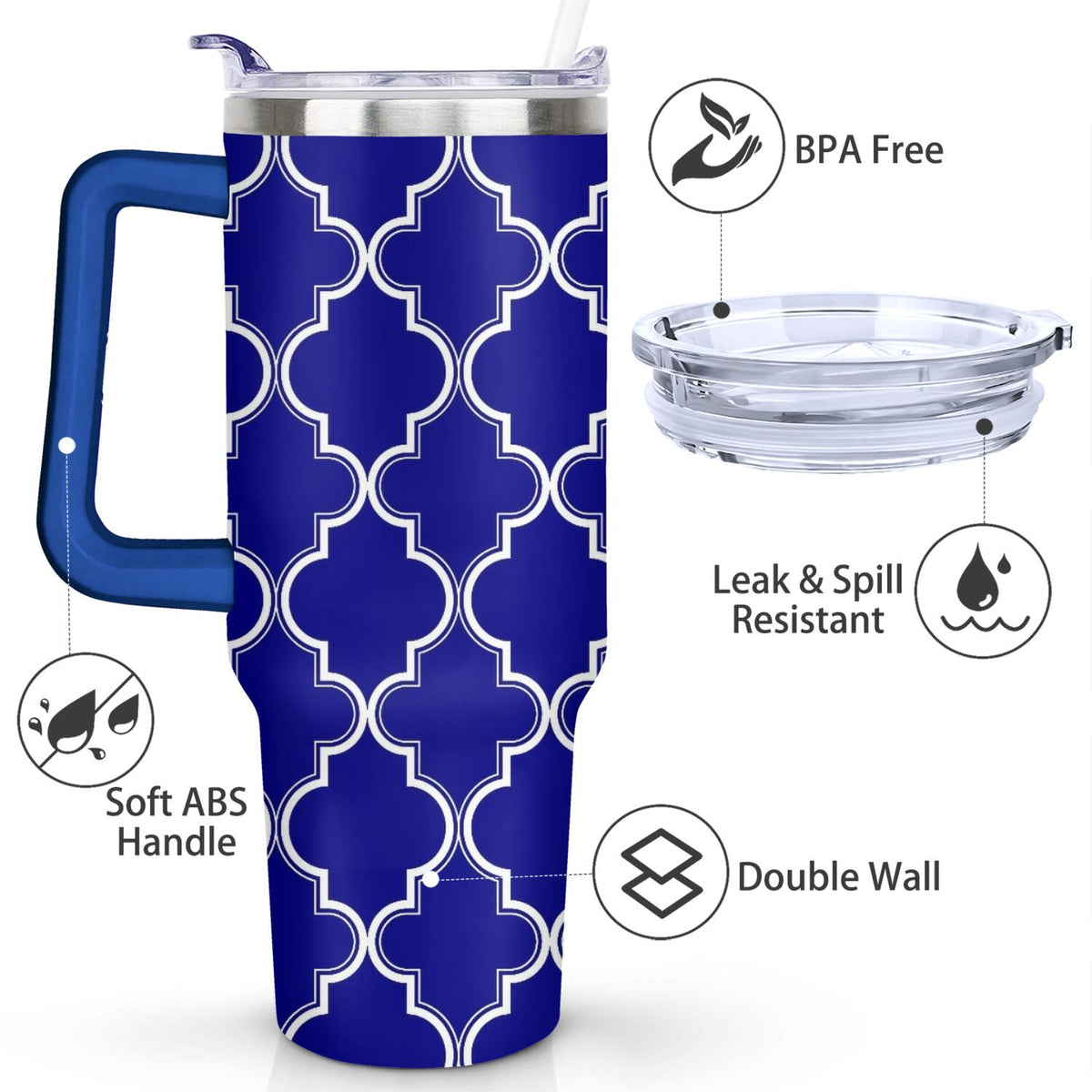 Insulated 40 oz Tumbler with Handle and Straw, Stainless Steel Travel Cup - Image 3