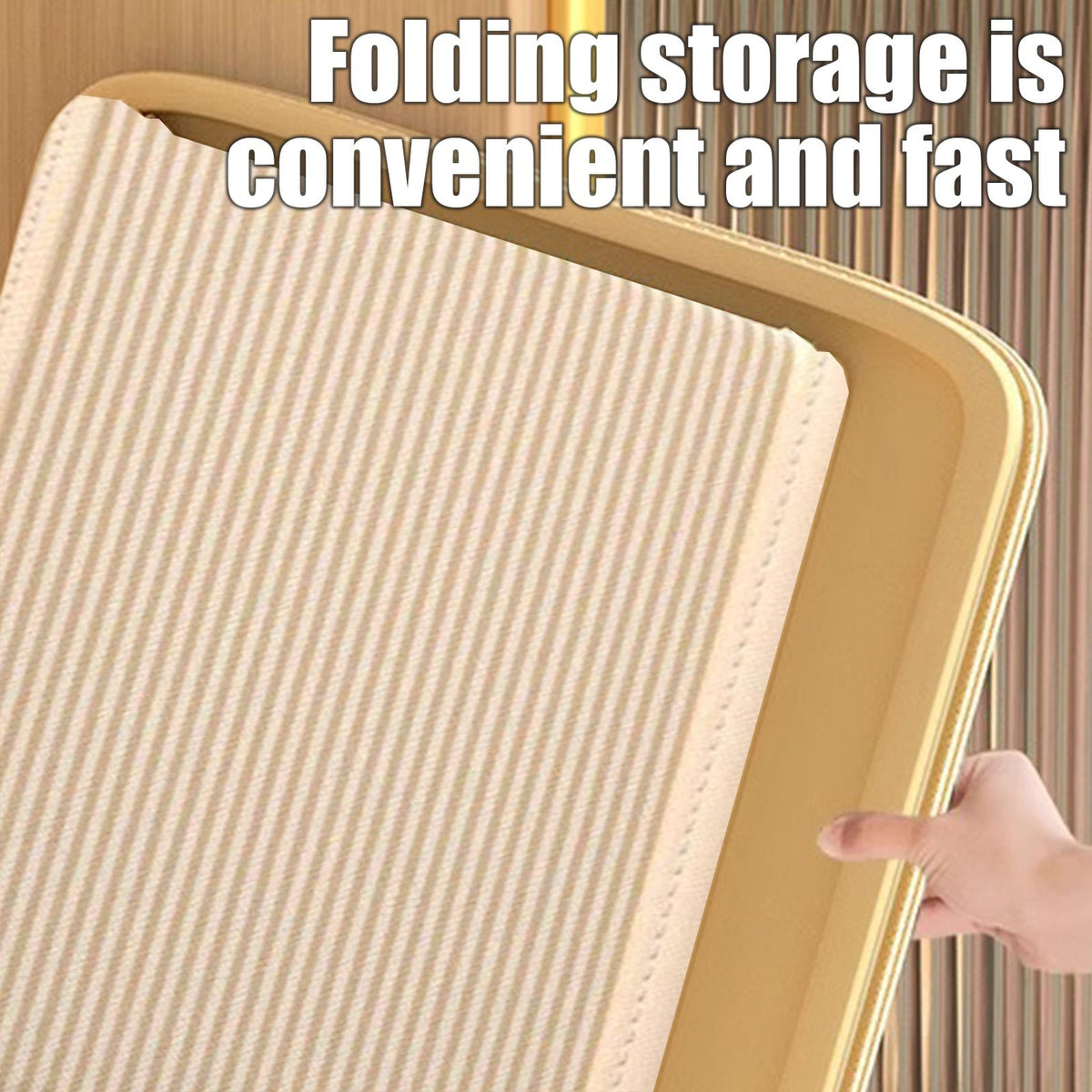 Beige Folding Storage Bin with Lid, 14.17 Inch Box for Shelves and Closets - Image 5