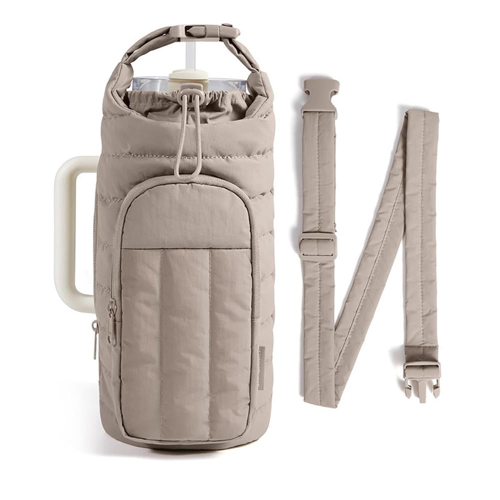 Quilted Bottle Sleeve with Zip Pocket and Strap, Fits 18 to 64 Ounce Cups