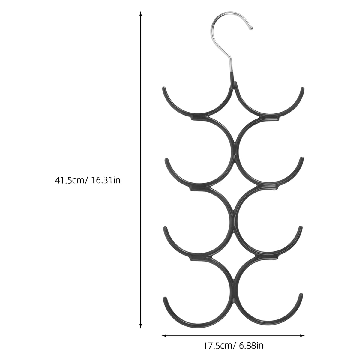 Black Steel Scarf Organiser Rack with Non-Slip Hooks, 16.34 Inch - Image 3