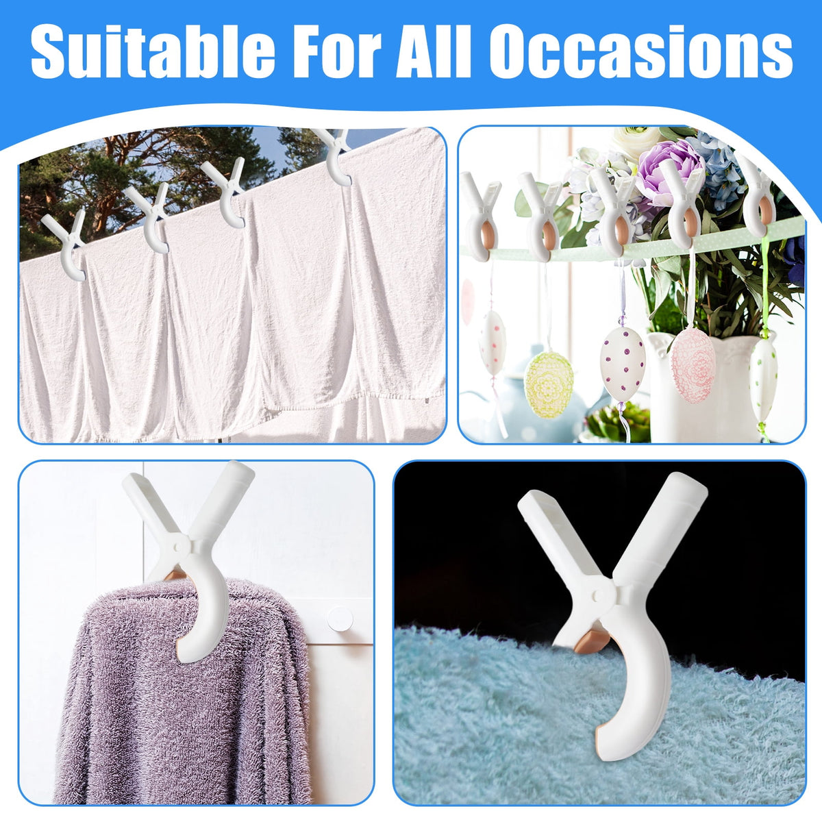Heavy-Duty Clothes Pegs, 20 Plastic Clips with Silicone Pads for Towels - Image 6