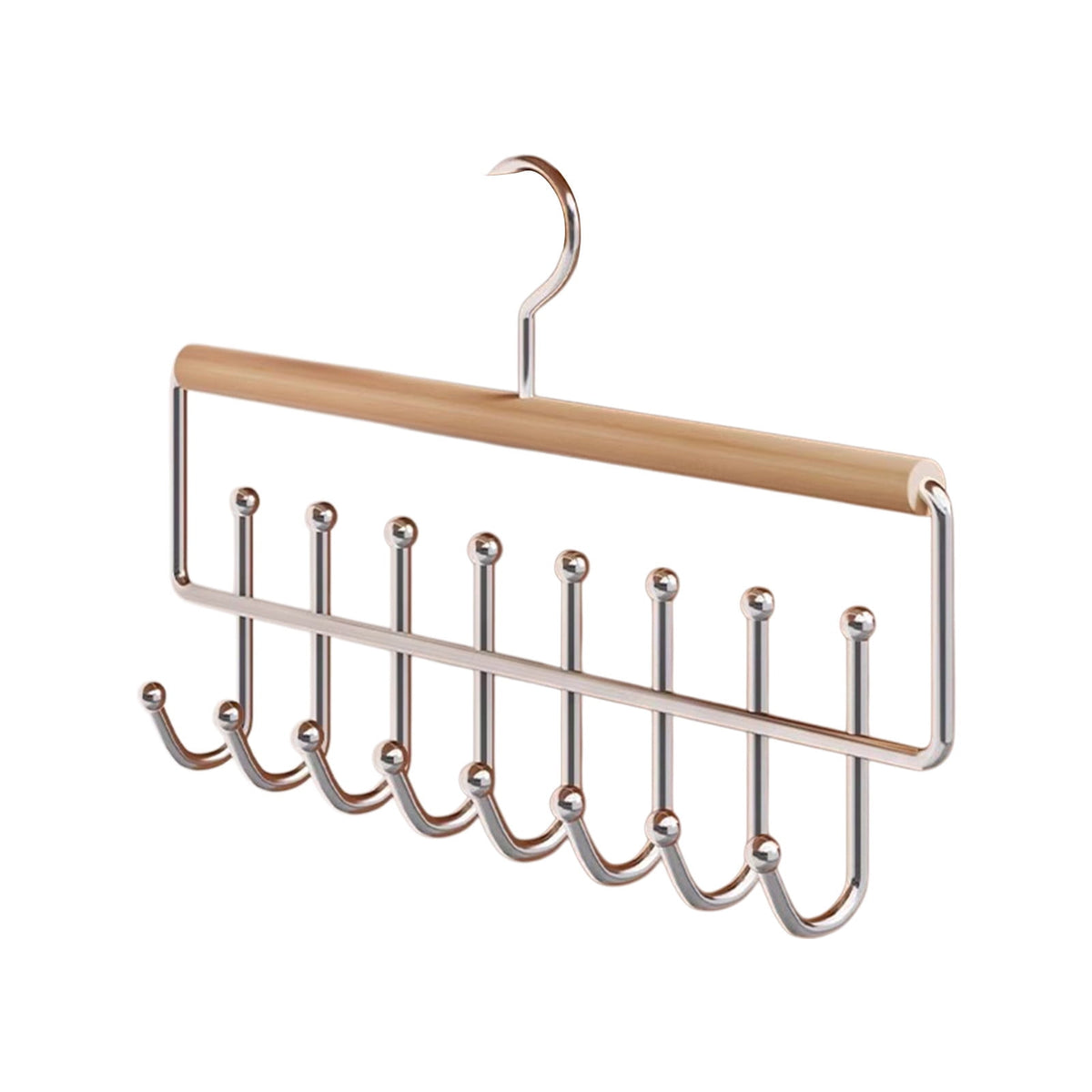 Wooden Swivel Accessory Hangers, Two Racks with Eight Hooks Each, Khaki
