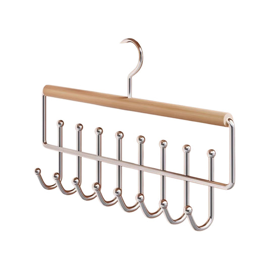 Wooden Swivel Accessory Hangers, Two Racks with Eight Hooks Each, Khaki