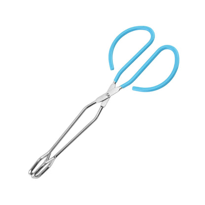 Scissor-Style Cooking Tongs in Stainless Steel with Blue Silicone Grips