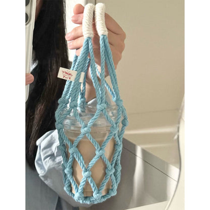 Macrame Bottle Carrier in Cotton Rope, Handmade Net Sling for Hikes - Image 2
