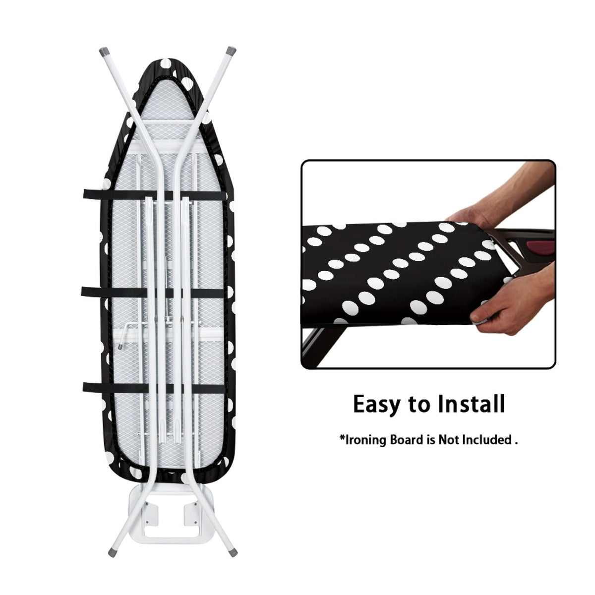 Heat-Reflective Ironing Board Cover in Black Polka Dot with Padded Backing - Image 4