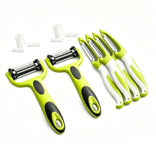 Six-Piece Vegetable Peeler Set with Rotating, Serrated and Straight Blades