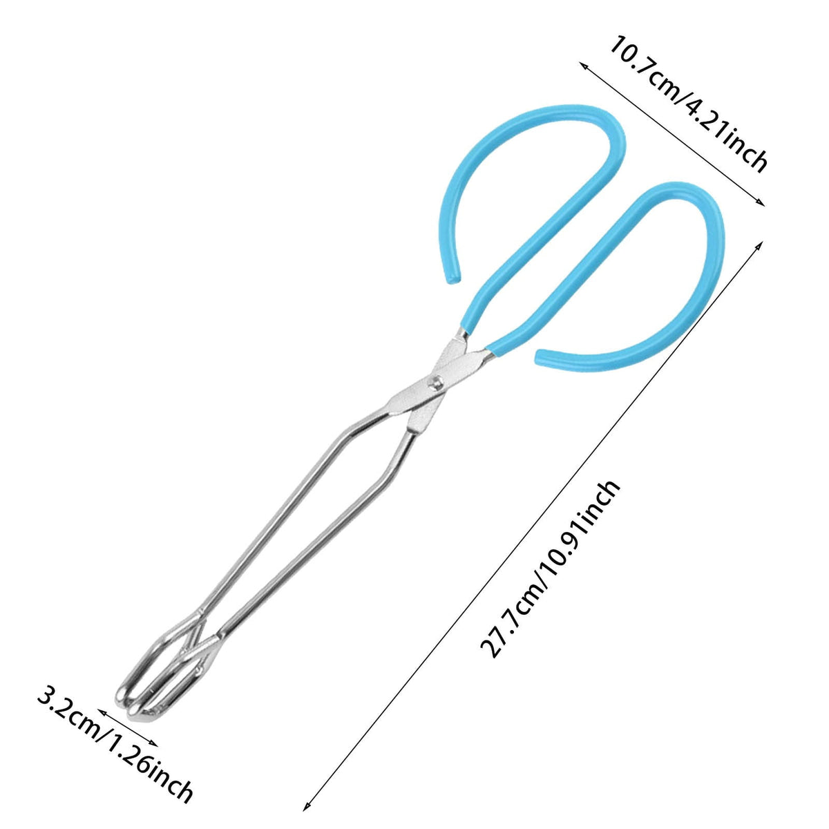 Scissor-Style Cooking Tongs in Stainless Steel with Blue Silicone Grips - Image 3