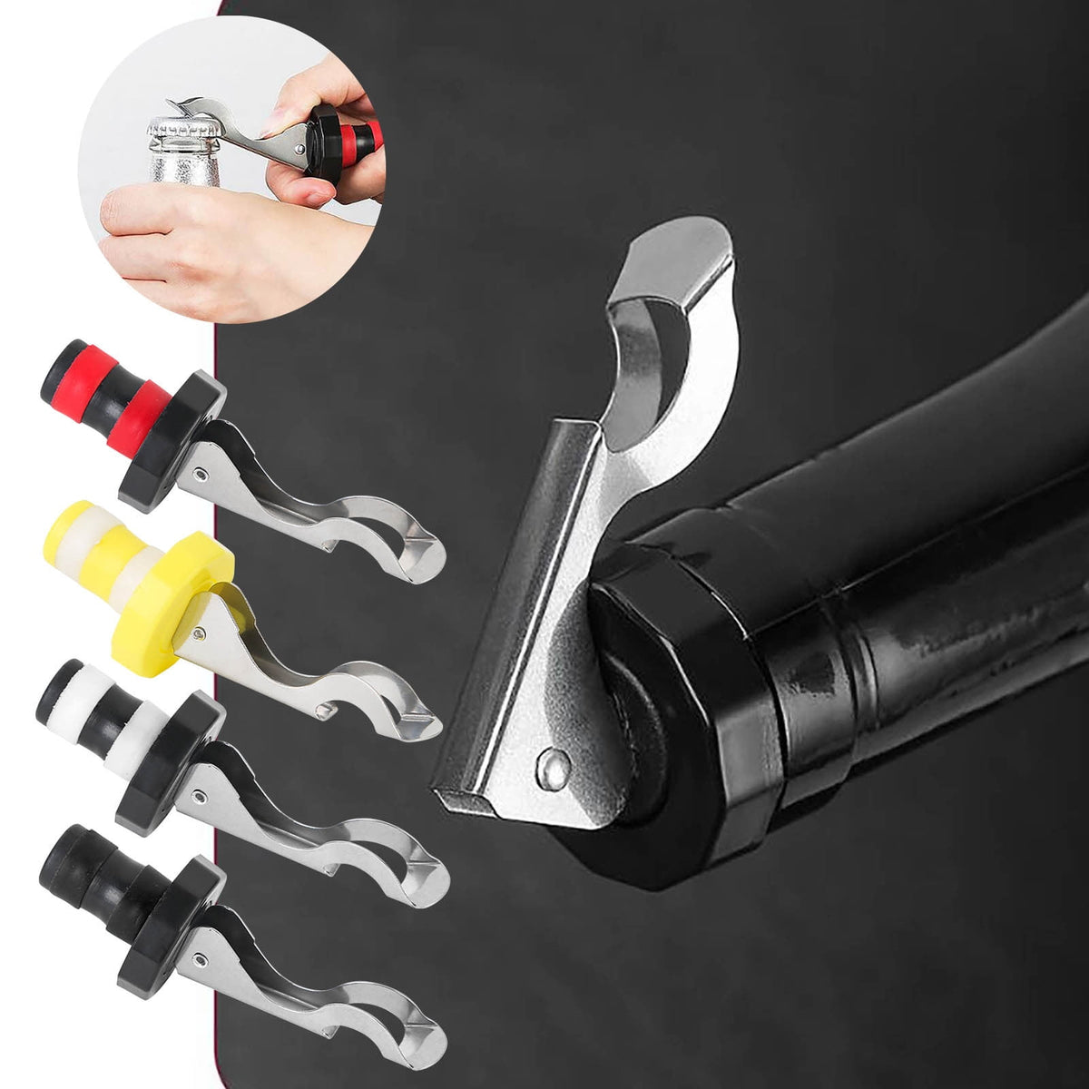 Lever-Action Bottle Stopper in Yellow Silicone with Expanding Steel Plug - Image 2