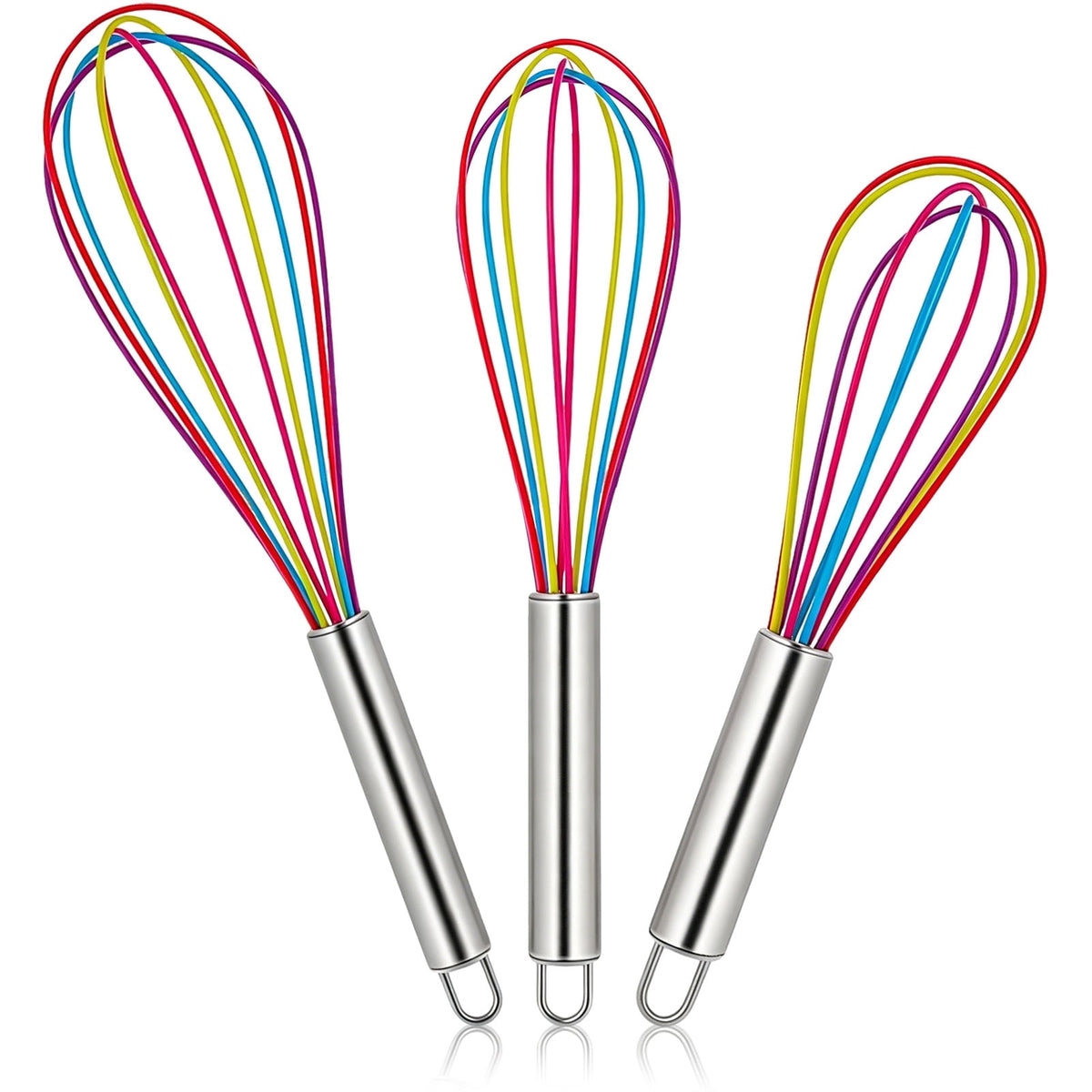 Silicone-Coated Balloon Whisk Set, Three Wire Whisks in 8, 10 and 12 Inch