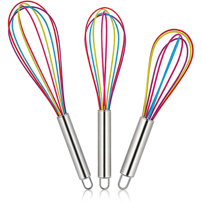 Silicone-Coated Balloon Whisk Set, Three Wire Whisks in 8, 10 and 12 Inch
