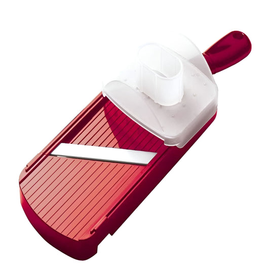 Adjustable Ceramic Mandoline Slicer in Red with Handguard, 11 by 4 Inch
