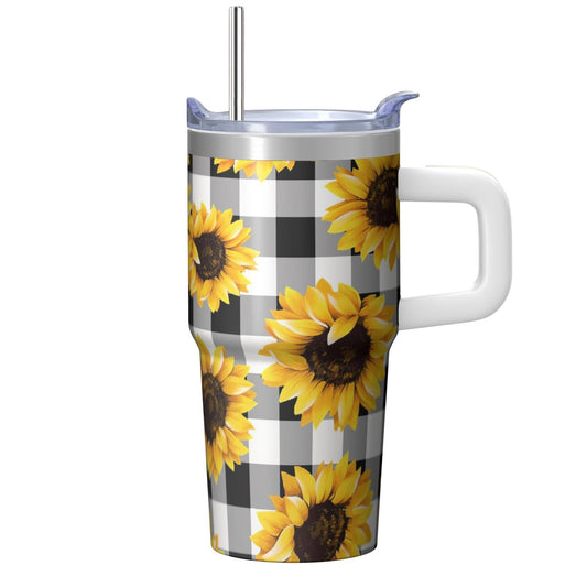 Floral 20 oz Vacuum Tumbler with Handle, Straw and Leak-Proof Travel Lid