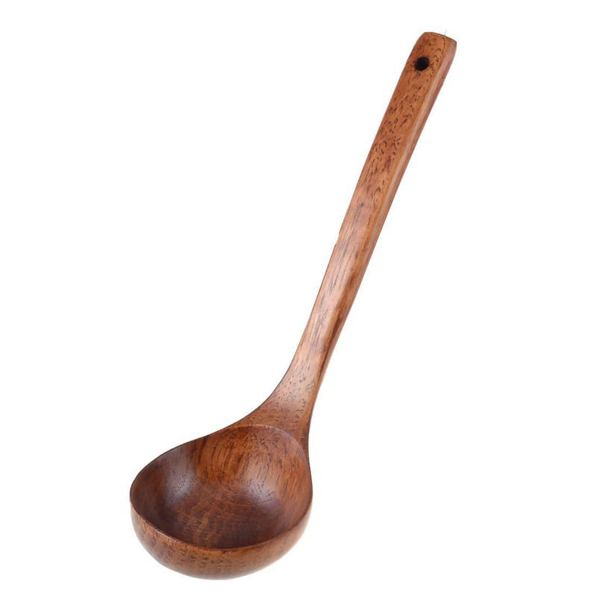 Wooden Soup Ladle with Straight Handle, 11 Inch Serving Spoon in Warm Brown