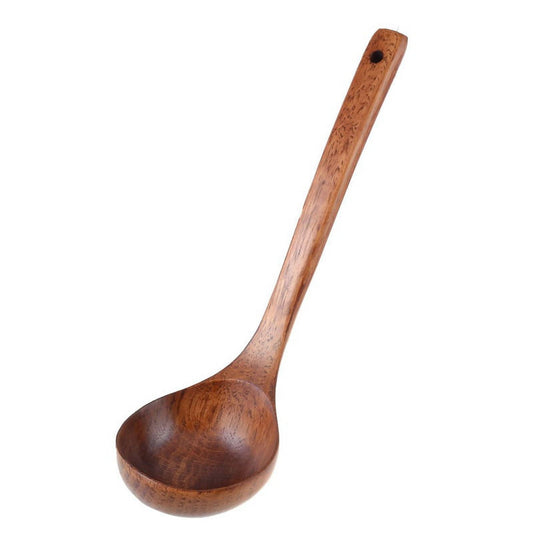 Wooden Soup Ladle with Straight Handle, 11 Inch Serving Spoon in Warm Brown