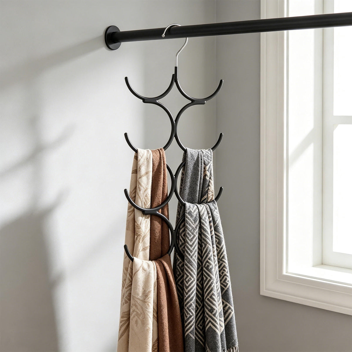 Black Steel Scarf Organiser Rack with Non-Slip Hooks, 16.34 Inch - Image 5