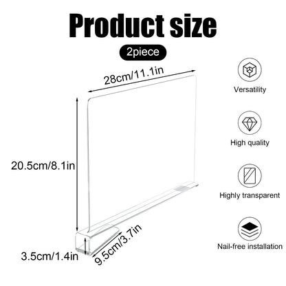 Clear Acrylic Shelf Dividers, Two L-Shaped Closet Separators, 11.81 Inch - Image 2