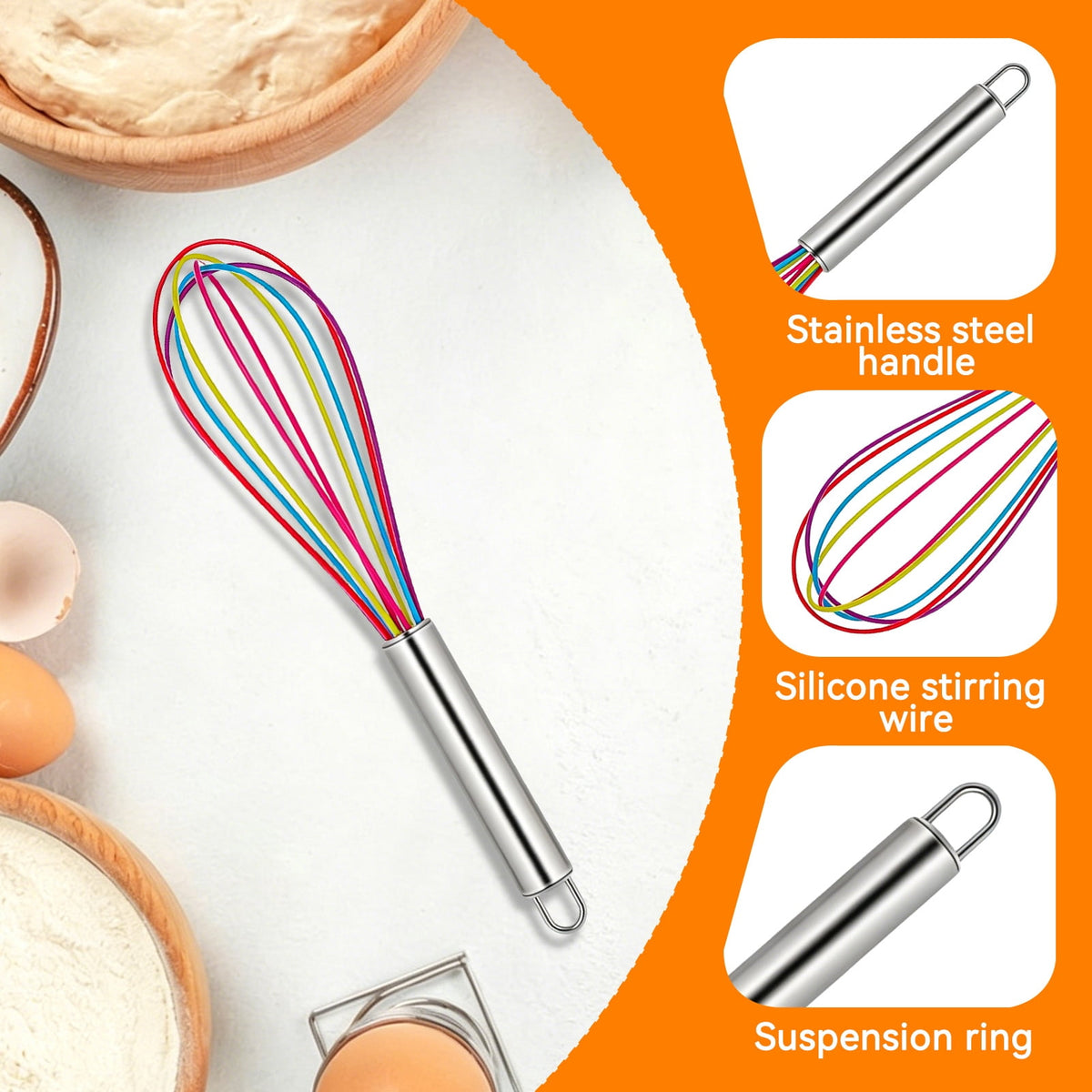 Silicone-Coated Balloon Whisk Set, Three Wire Whisks in 8, 10 and 12 Inch - Image 3