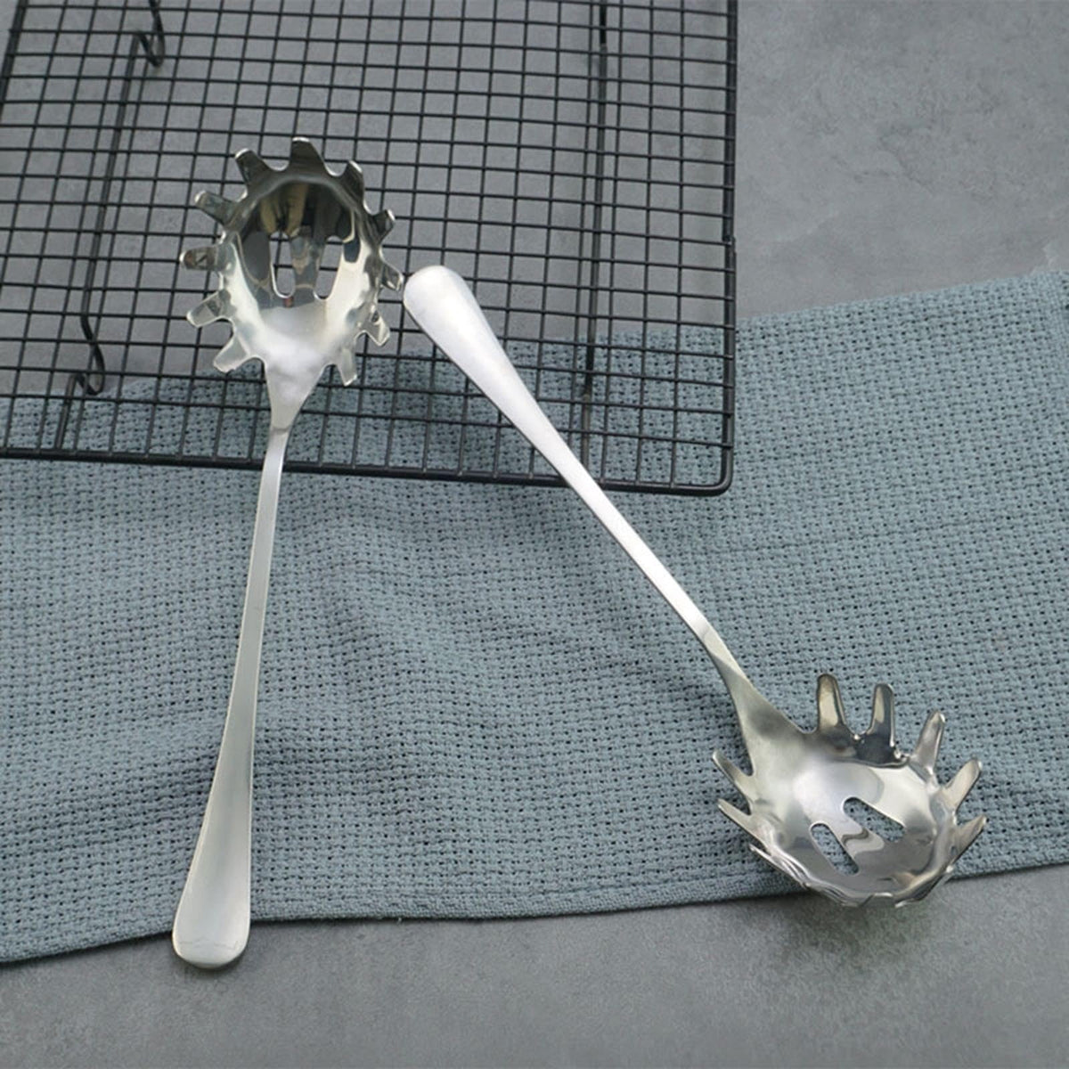 Slotted Pasta Serving Spoon in Mirror-Polished Stainless Steel, 9.4 Inch - Image 4