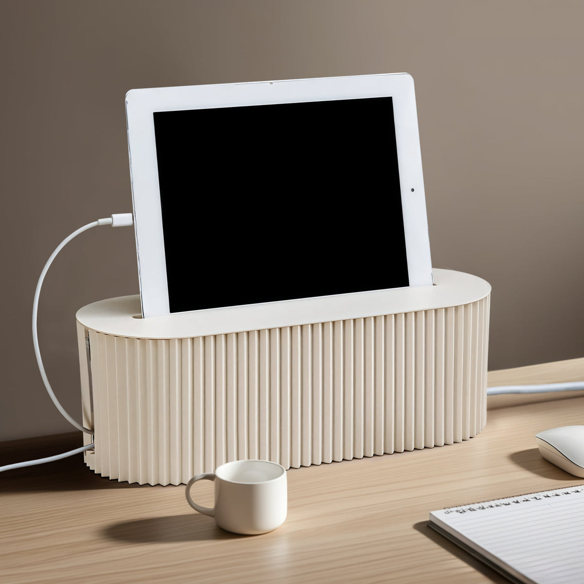 Beige Cord Storage Box for Desks, 12.99 Inch Dustproof Cable Organiser - Image 2