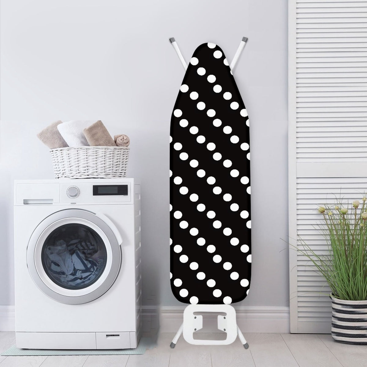 Heat-Reflective Ironing Board Cover in Black Polka Dot with Padded Backing - Image 3
