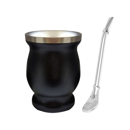 Double-Walled Stainless Steel Mate Cup, 8 oz Gourd Tumbler with Metal Straw - Image 2