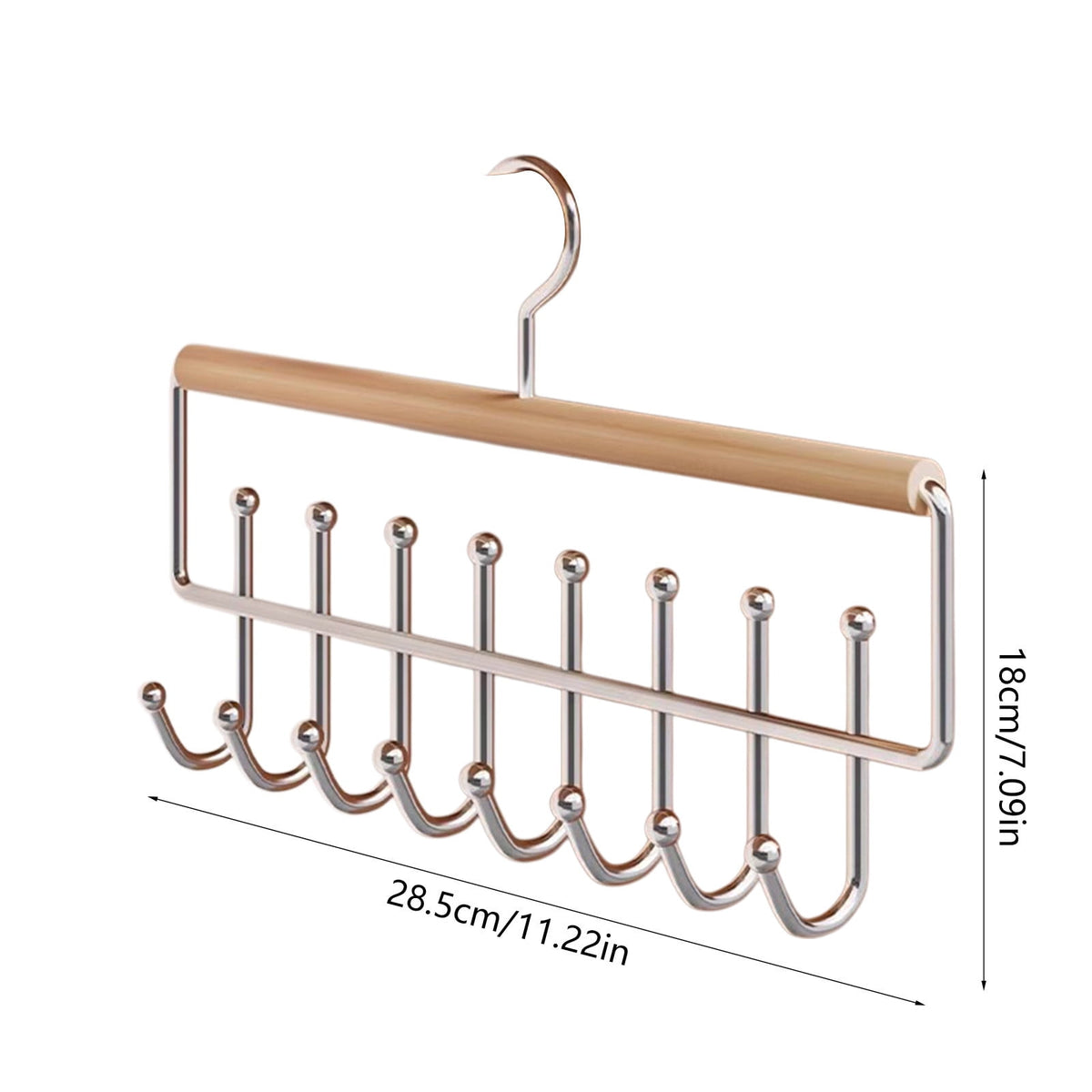 Wooden Swivel Accessory Hangers, Two Racks with Eight Hooks Each, Khaki - Image 6