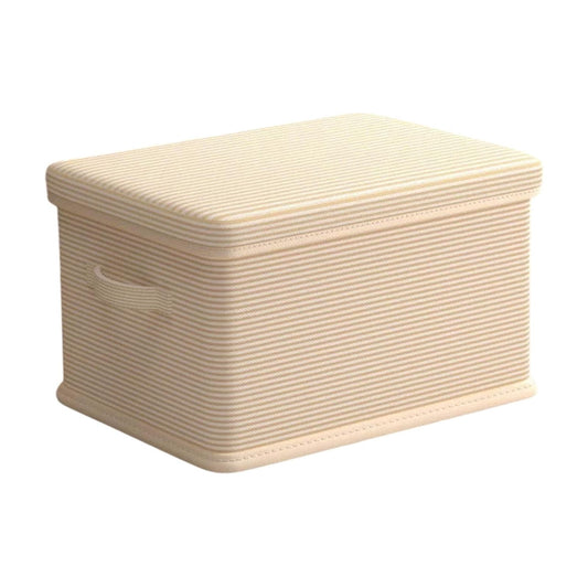 Beige Folding Storage Bin with Lid, 14.17 Inch Box for Shelves and Closets