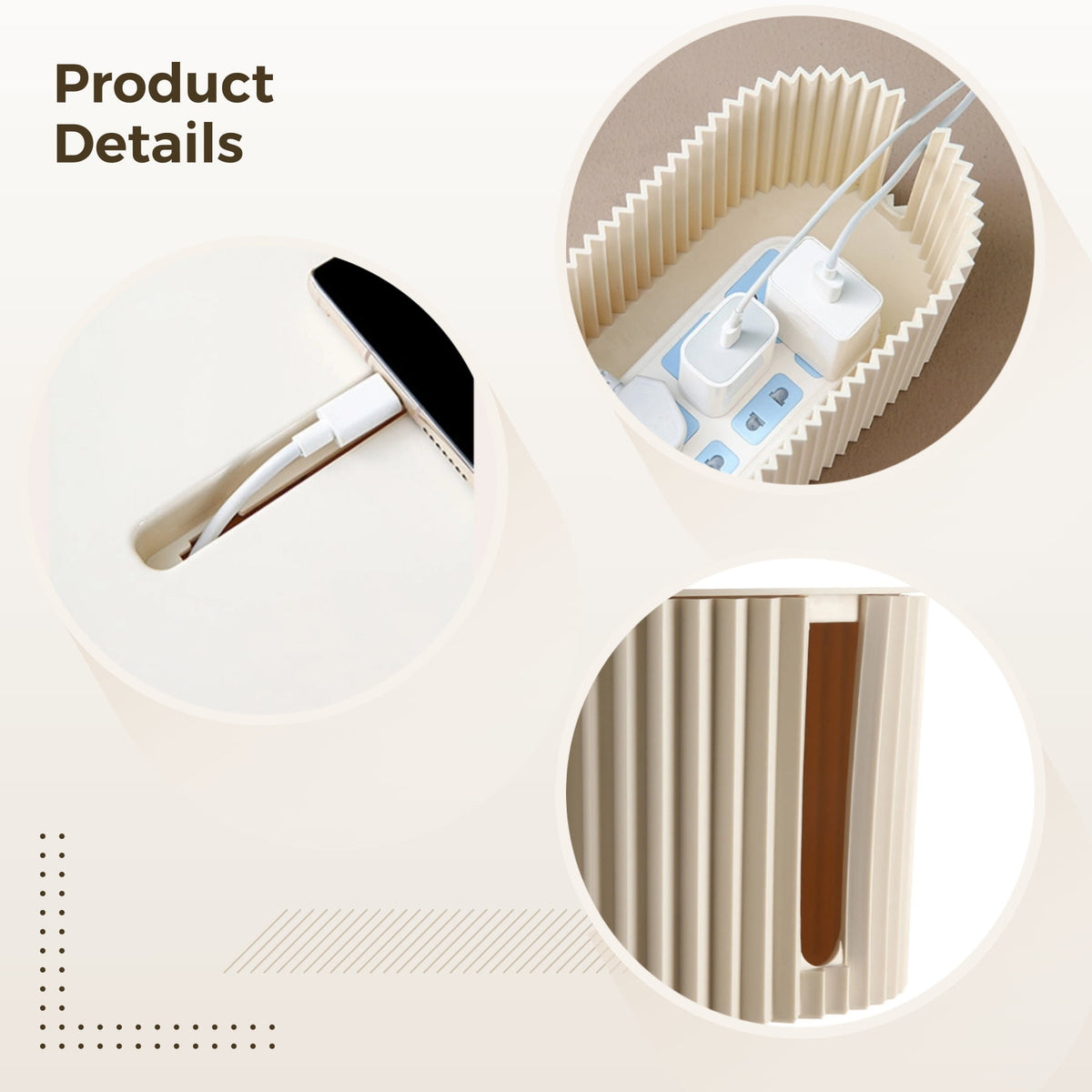 Beige Cord Storage Box for Desks, 12.99 Inch Dustproof Cable Organiser - Image 3