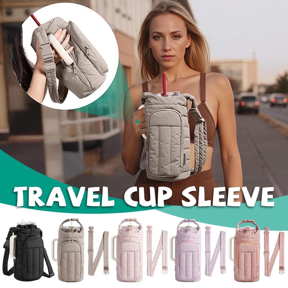 Quilted Bottle Sleeve with Zip Pocket and Strap, Fits 18 to 64 Ounce Cups - Image 2