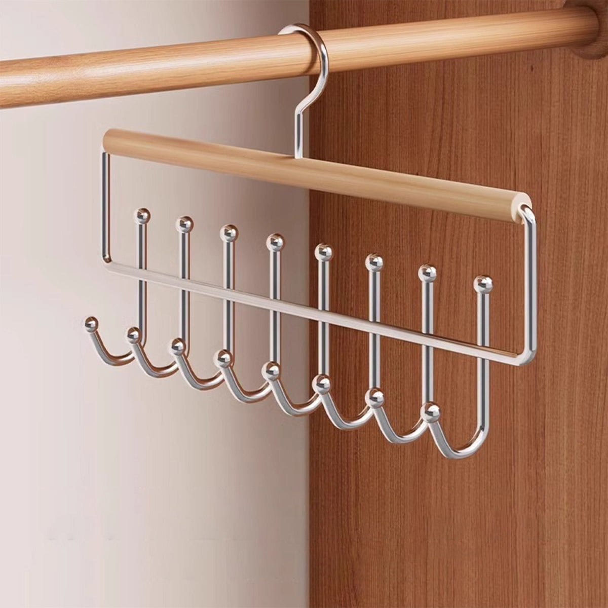 Wooden Swivel Accessory Hangers, Two Racks with Eight Hooks Each, Khaki - Image 5