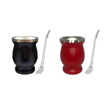 Double-Walled Stainless Steel Mate Cup, 8 oz Gourd Tumbler with Metal Straw