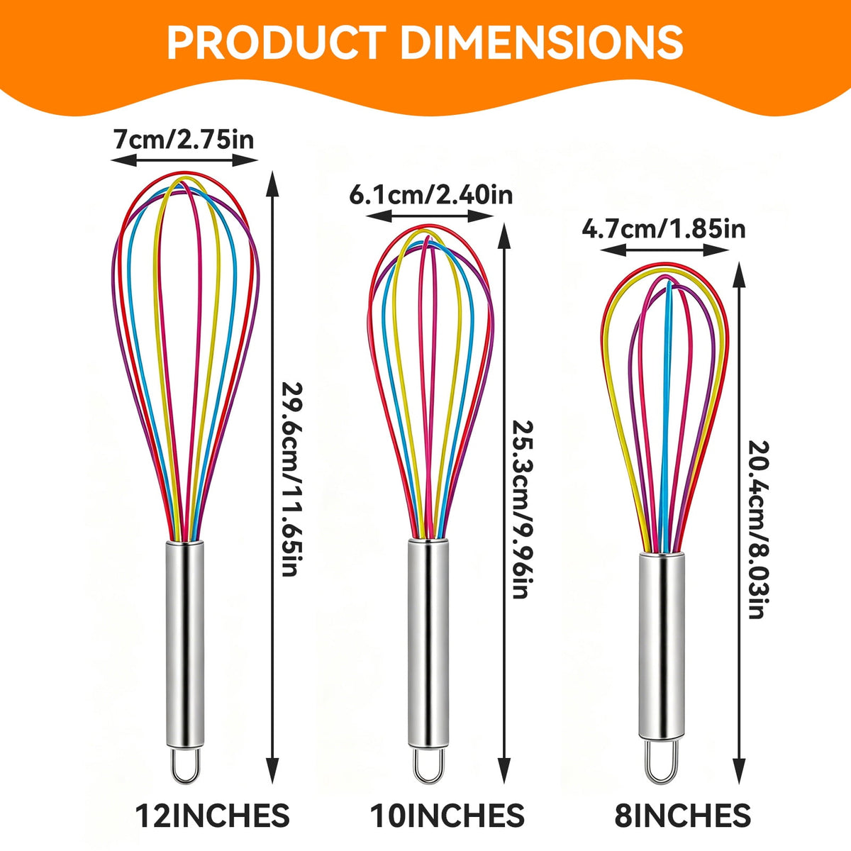 Silicone-Coated Balloon Whisk Set, Three Wire Whisks in 8, 10 and 12 Inch - Image 4