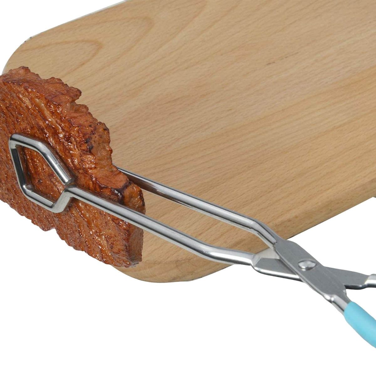 Scissor-Style Cooking Tongs in Stainless Steel with Blue Silicone Grips - Image 5