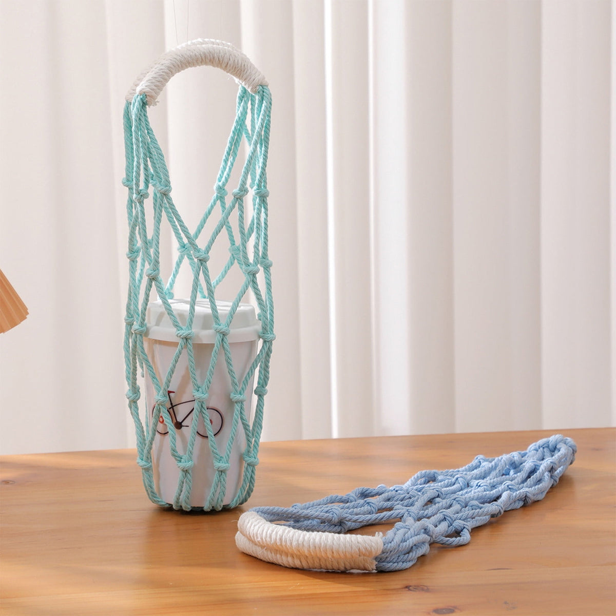 Macrame Bottle Carrier in Cotton Rope, Handmade Net Sling for Hikes - Image 6