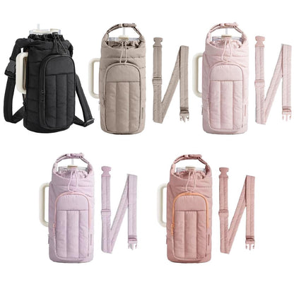 Quilted Bottle Sleeve with Zip Pocket and Strap, Fits 18 to 64 Ounce Cups - Image 5