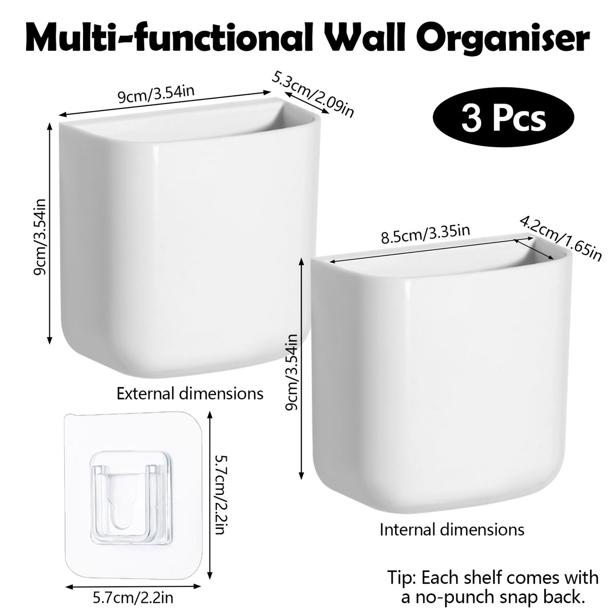 Adhesive Wall Caddies for Remotes and Pens, Set of Three White Holders - Image 2