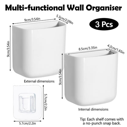 Adhesive Wall Caddies for Remotes and Pens, Set of Three White Holders - Image 2