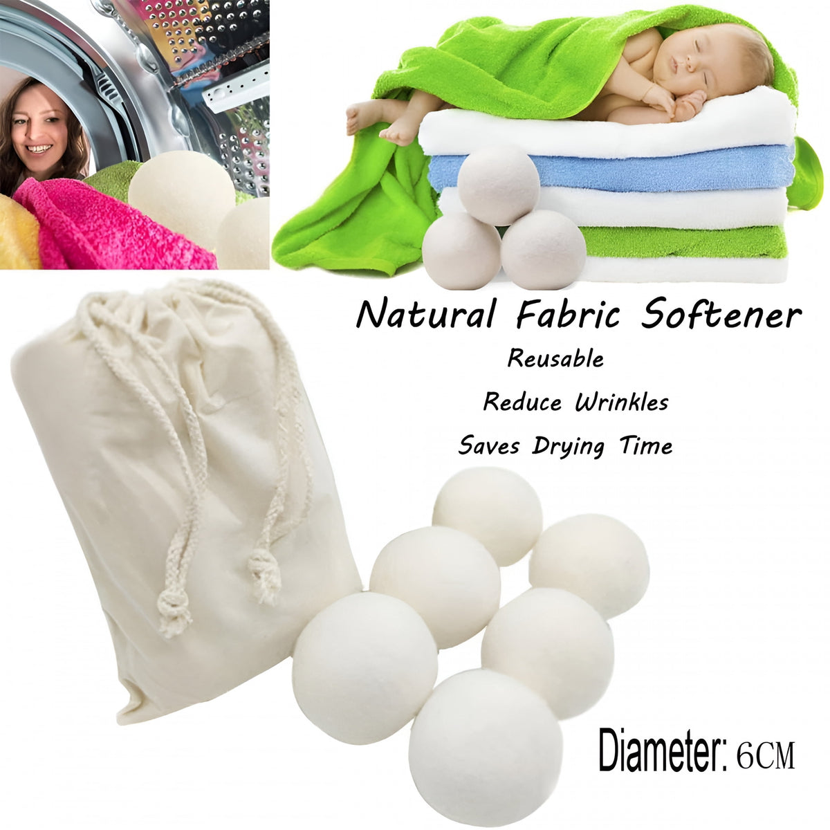 Wool Dryer Balls, Reusable Two-Pack That Softens Laundry Without Liquid - Image 2