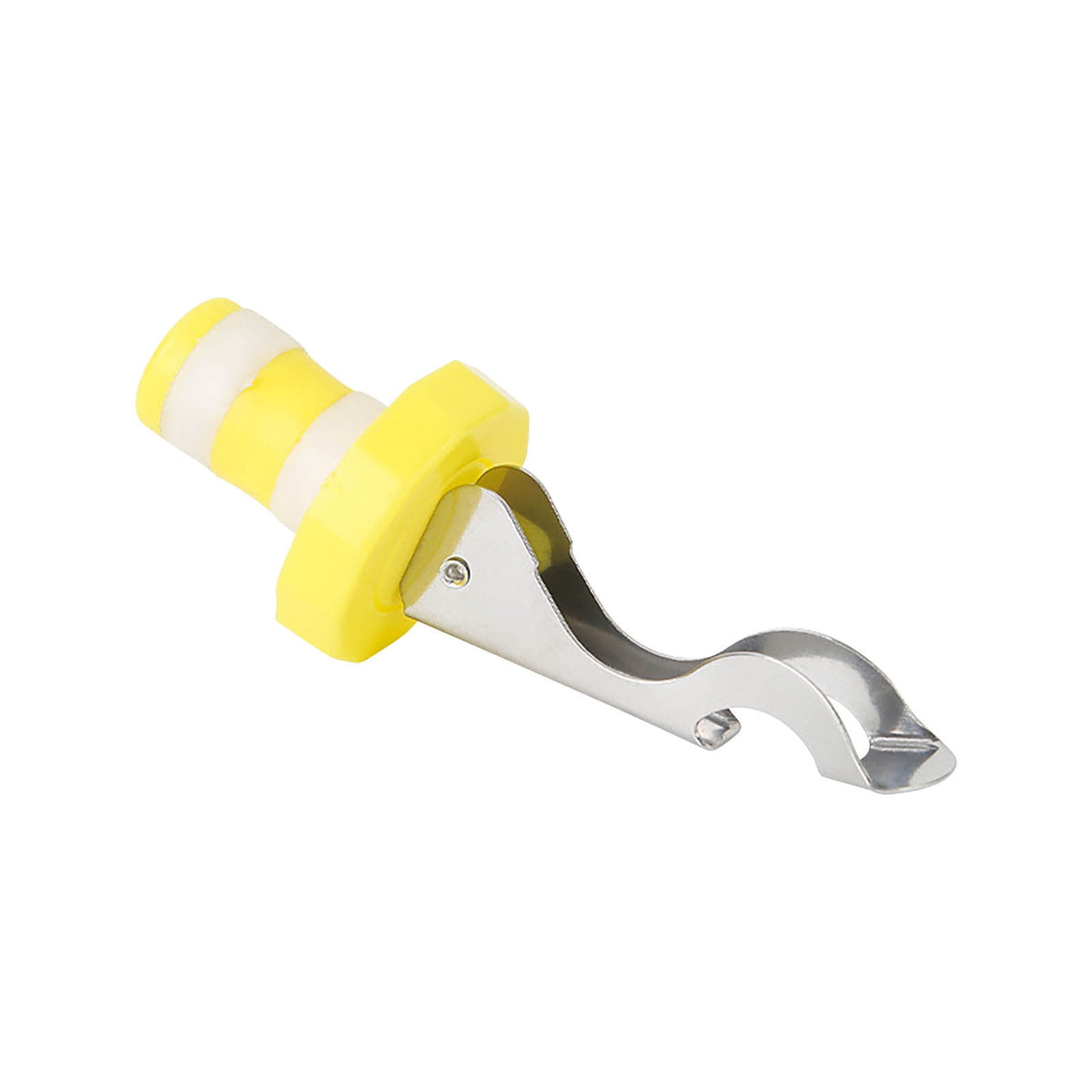 Lever-Action Bottle Stopper in Yellow Silicone with Expanding Steel Plug