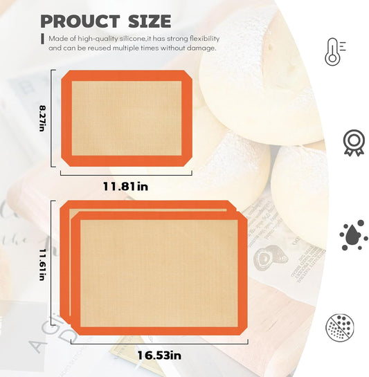 Non-Stick Silicone Baking Mat Set, Three Reusable Sheets for Oven Trays - Image 2