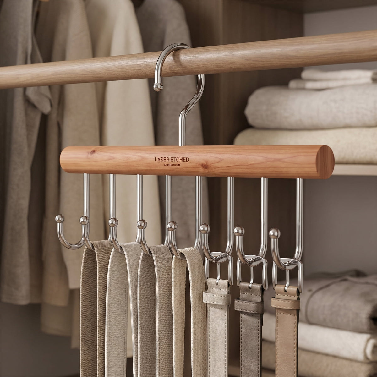 Belt and Tie Hanger with Eight Hooks, 11.02 by 6.69 Inch Closet Rack - Image 3