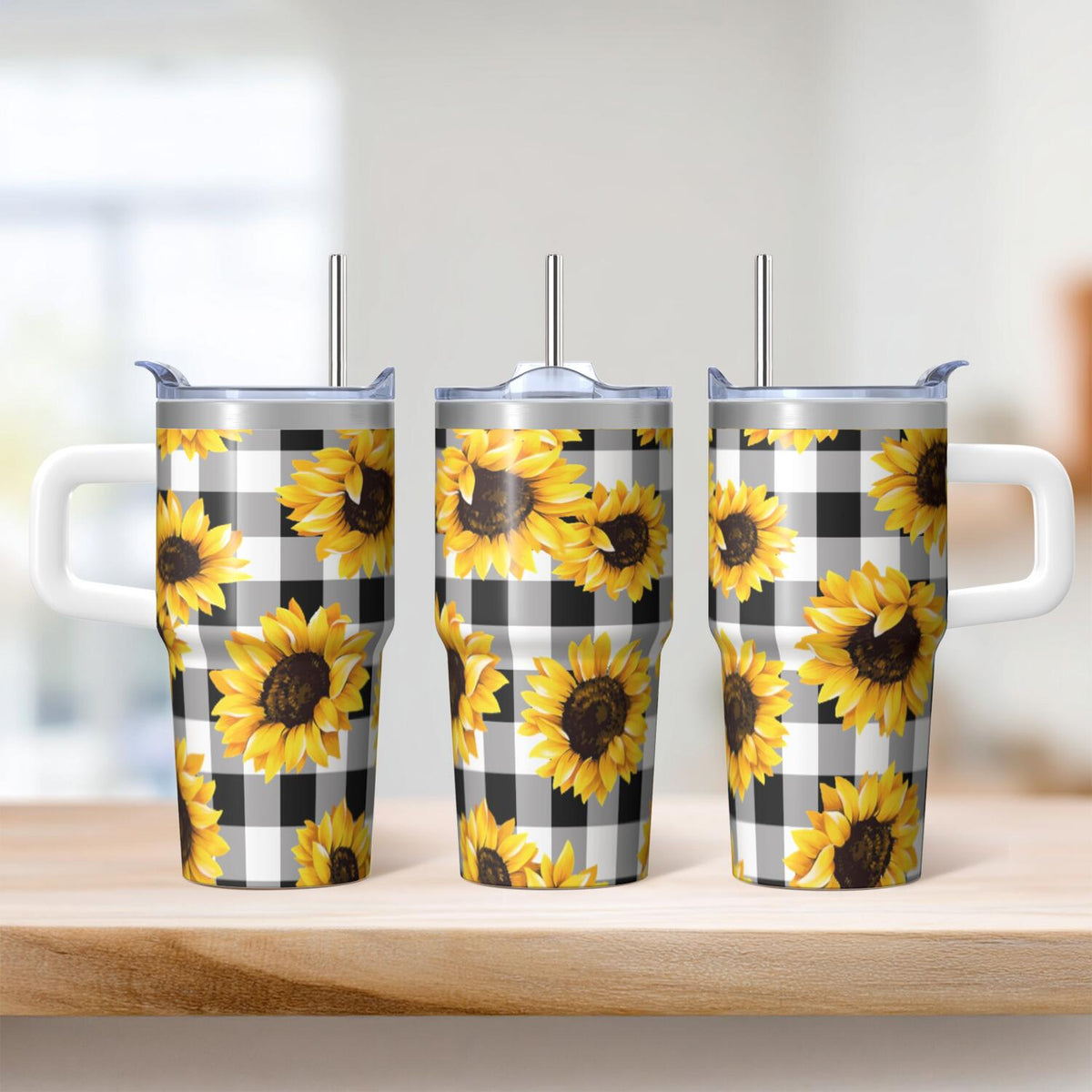 Floral 20 oz Vacuum Tumbler with Handle, Straw and Leak-Proof Travel Lid - Image 2