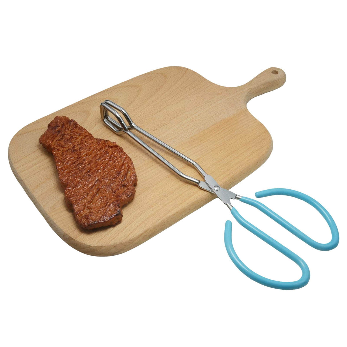 Scissor-Style Cooking Tongs in Stainless Steel with Blue Silicone Grips - Image 6