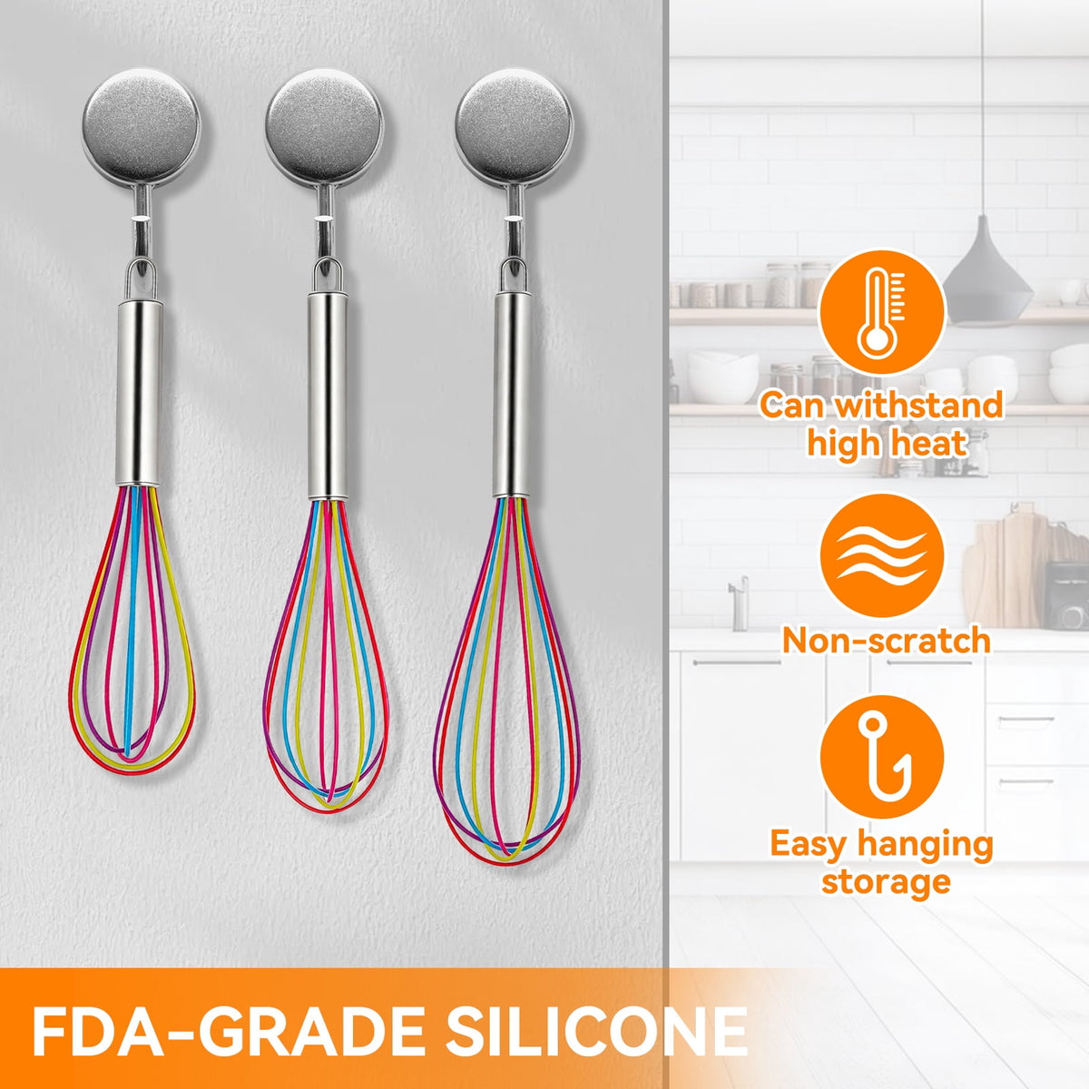 Silicone-Coated Balloon Whisk Set, Three Wire Whisks in 8, 10 and 12 Inch - Image 2