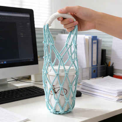 Macrame Bottle Carrier in Cotton Rope, Handmade Net Sling for Hikes - Image 4