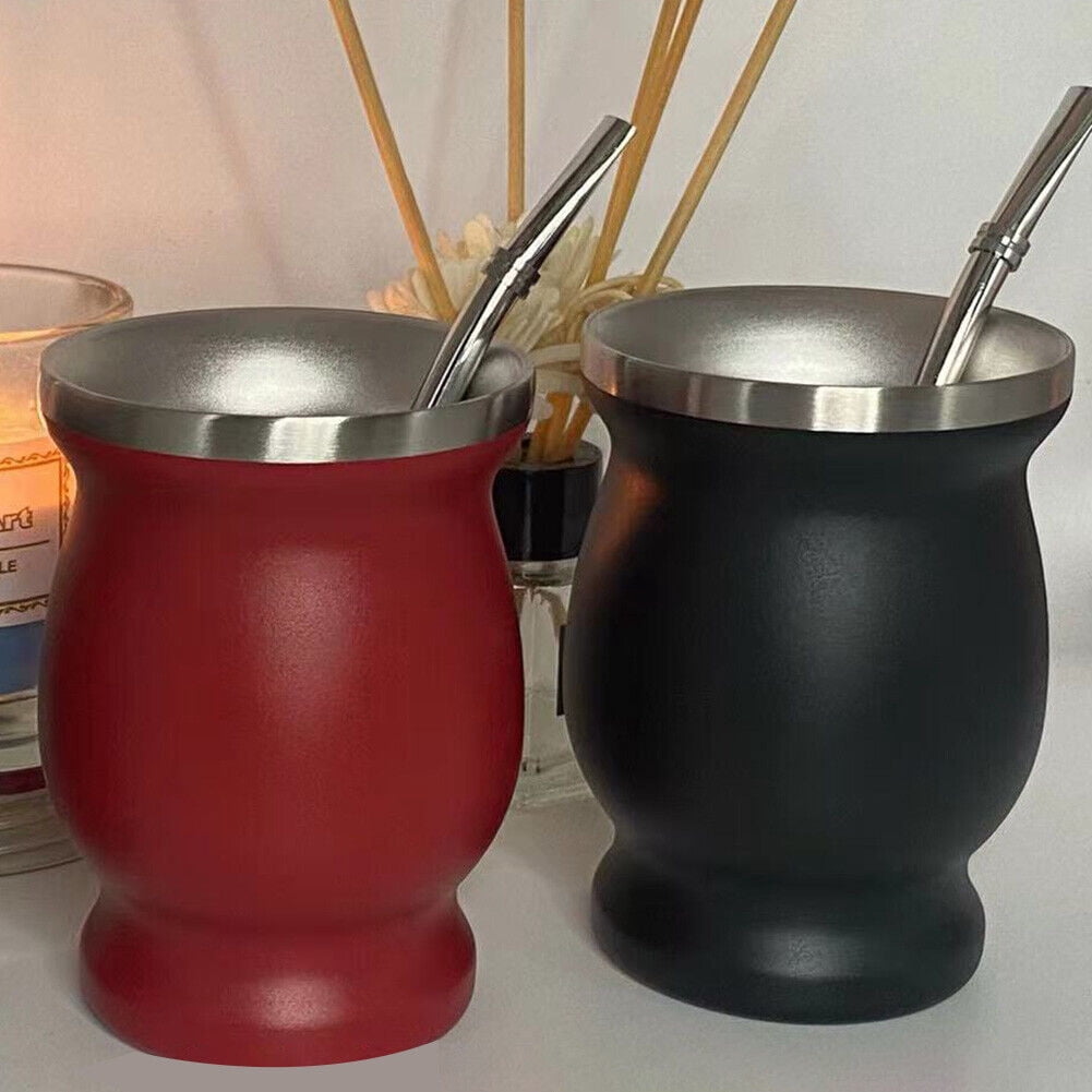 Double-Walled Stainless Steel Mate Cup, 8 oz Gourd Tumbler with Metal Straw - Image 3