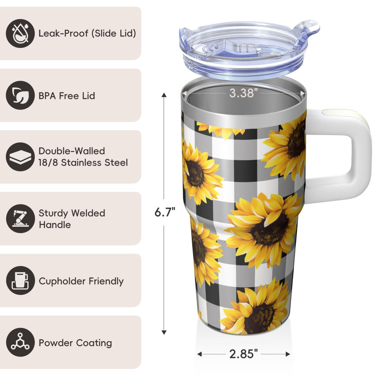 Floral 20 oz Vacuum Tumbler with Handle, Straw and Leak-Proof Travel Lid - Image 3