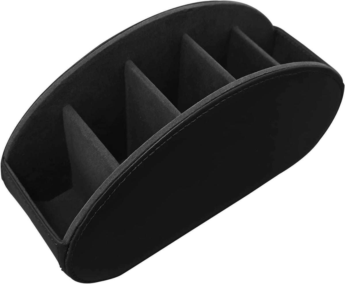 Leather Remote Caddy with Five Compartments, 8.46 Inch Desktop Tray